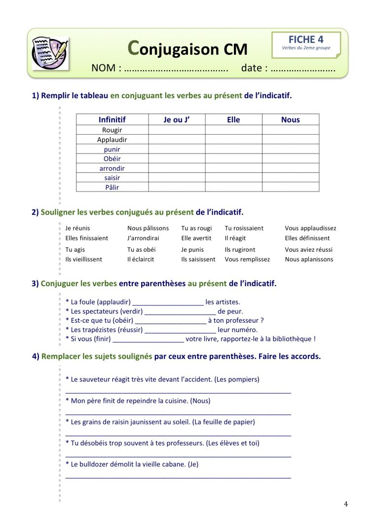 Fiches Conjugaison | Bout De Gomme à Exercice Cm1 Gratuit