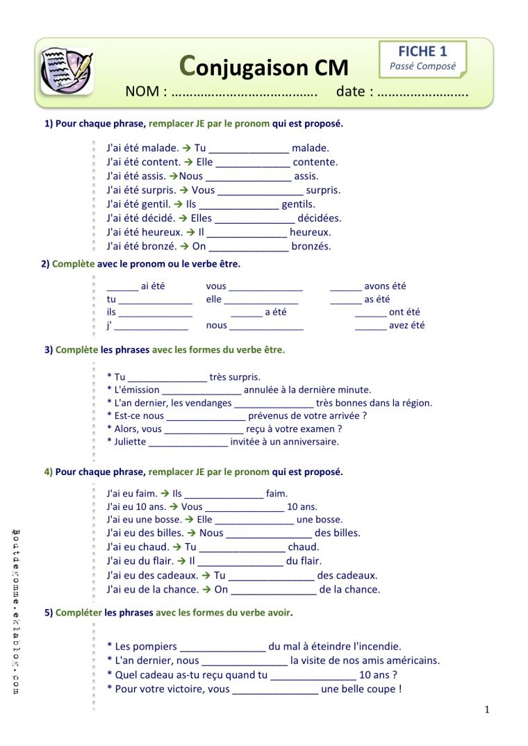 Fiches Conjugaison | Bout De Gomme concernant Exercice Cm1 Gratuit