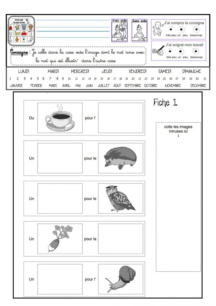 Fiches De Travail Sur Les Rimes – La Classe De Luccia ! tout Fiche D Exercice Grande Section A Imprimer