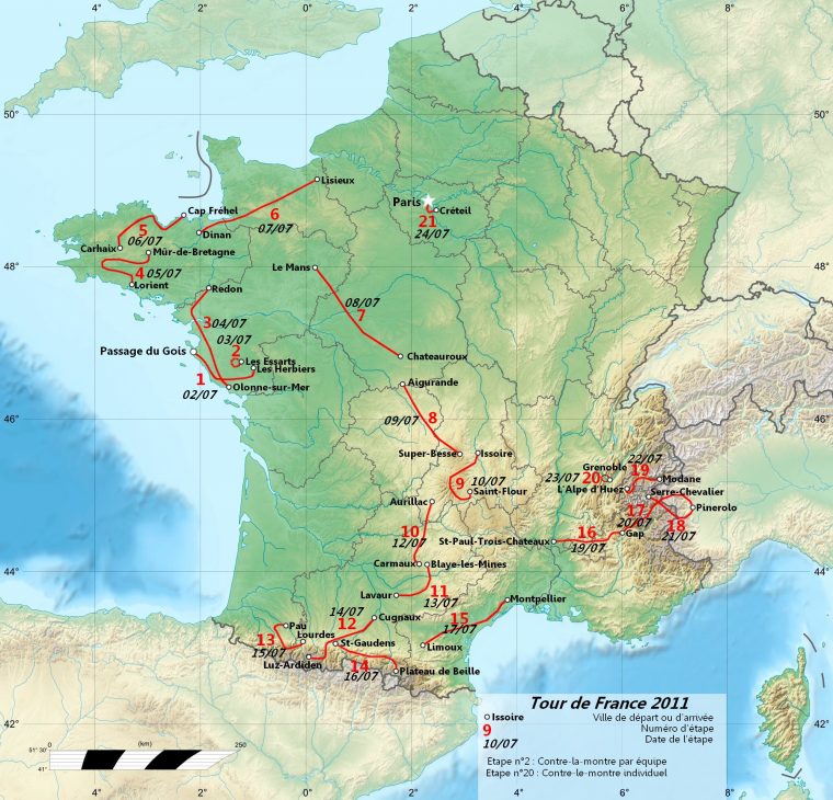 Fichier:parcours Tour De France 2011 — Wikimini, L concernant Carte De France Pour Enfant