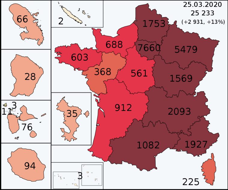 File:covid-19 Outbreak Cases In France 13 Regions & Domtom avec Carte Des 13 Régions