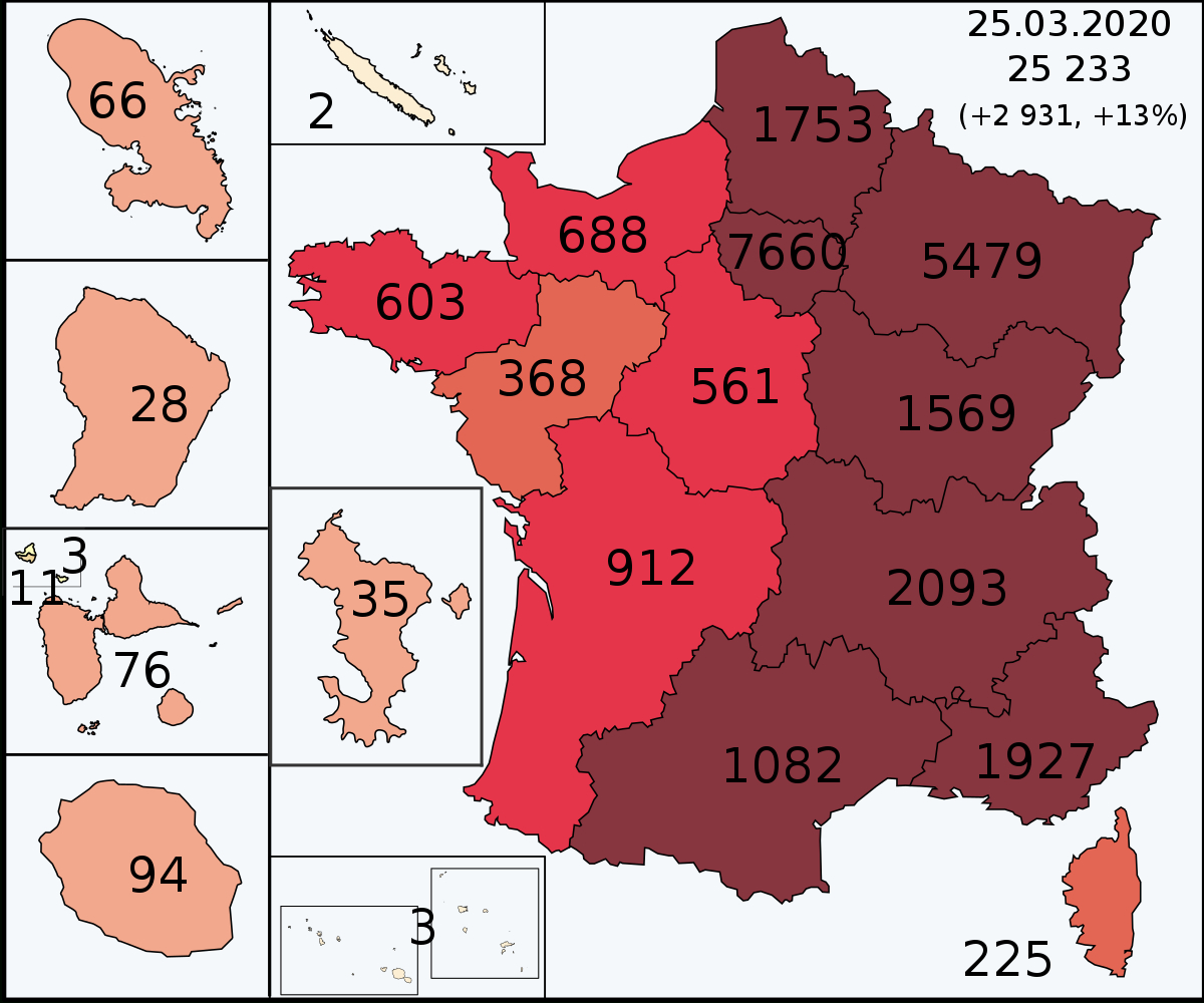 File:covid-19 Outbreak Cases In France 13 Regions &amp; Domtom avec Carte Des 13 Régions