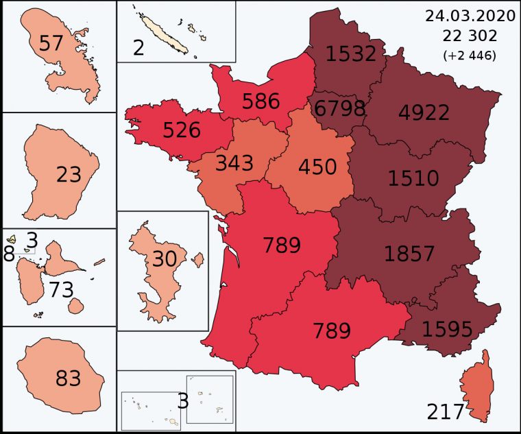 File:covid-19 Outbreak Cases In France 13 Regions & Domtom destiné 13 Régions Françaises