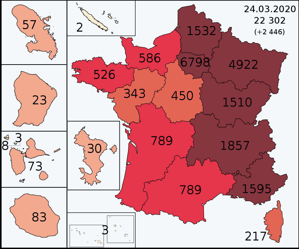 File:covid-19 Outbreak Cases In France 13 Regions &amp; Domtom destiné 13 Régions Françaises