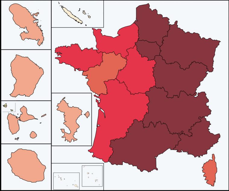 File:covid-19 Outbreak Cases In France 13 Regions.svg avec Les 13 Régions