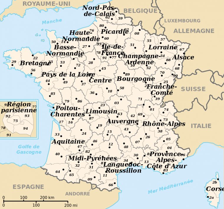 File:départements Et Régions De France.svg – Wikimedia Commons à Carte De France Avec Départements Et Préfectures