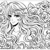 Fille Manga Fleurs Dans Ses Cheveux - Divers Animes Et intérieur Dessin A Colorier De Fleur