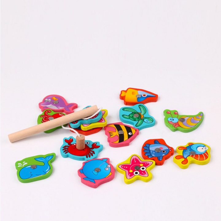 Fish Wooden Magnetic Fishing Toy Set Educational Fishing Game Toy Jeux  Enfant Educatif Magneet Vissen Enfant Jeux Pour Bain pour Jeux Enfant Educatif