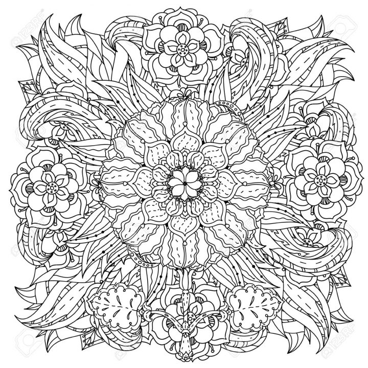 Fleurs De Forme De Mandala Profilées Pour Adulte Livre De Coloriage Dans Le  Zen Style Art-Thérapie Anti Dessin Stress. Hand-Drawn, Rétro, Griffonnage, intérieur Mandala À Colorier Adulte