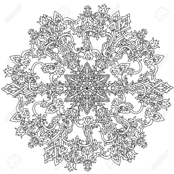 Flocons De Neige Profilées En Forme De Mandala Pour Livre De Coloriage  Adulte Ou Style Art Thérapie Dessin Zen. Hand-Drawn, Griffonnage Élégant  Dans avec Mandala À Colorier Adulte