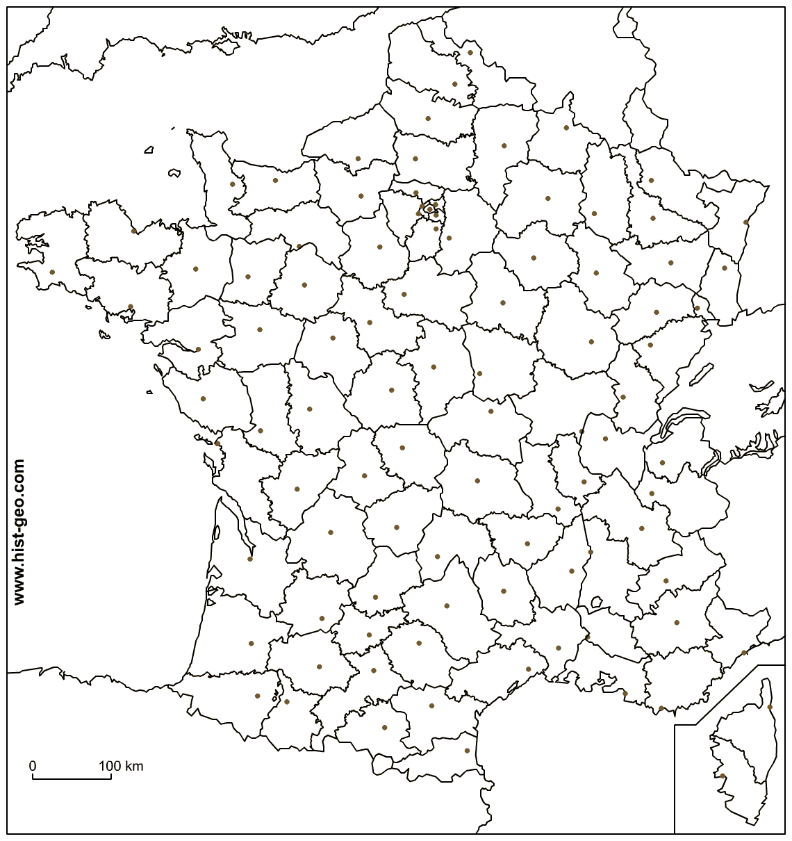 Fond De Carte - France (Frontières, Départements Et Préfectures) dedans Carte De France Des Départements