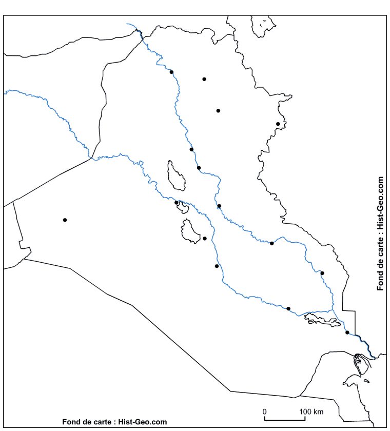 Fond De Carte Sur L'irak (Fleuves, Principales Villes) pour Carte France Vierge Villes