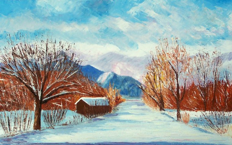 Fonds D'écran Hd: Paysage D'hiver Peinture avec Dessin De Paysage D Hiver