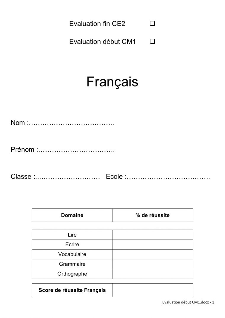 Français avec Évaluation Cm1 Symétrie