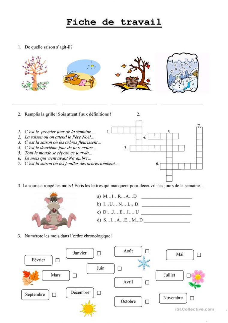 Français Fle Jours De La Semaine Fiches Pédagogiques – La à Jeux Pour Apprendre Les Mois De L Année