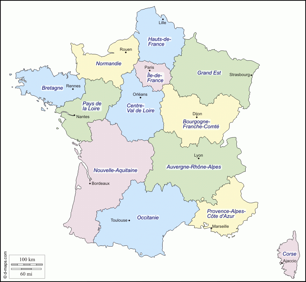 France : Carte Géographique Gratuite, Carte Géographique à Carte Vierge Des Régions De France