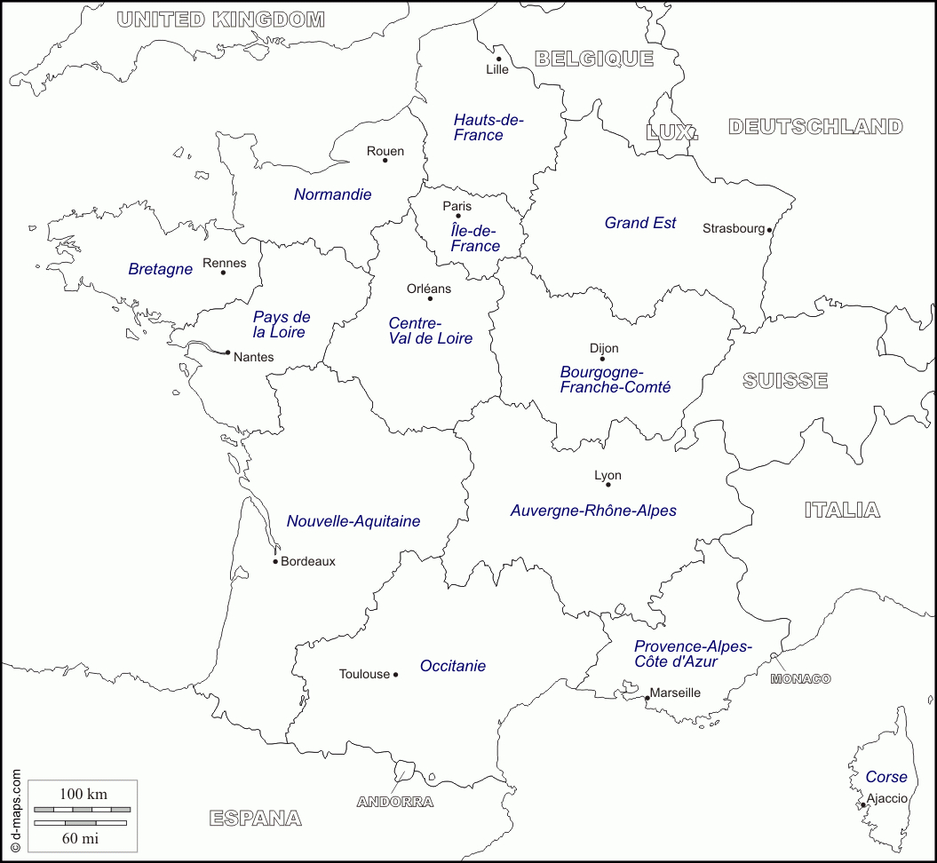 France : Carte Géographique Gratuite, Carte Géographique avec Carte Vierge Des Régions De France