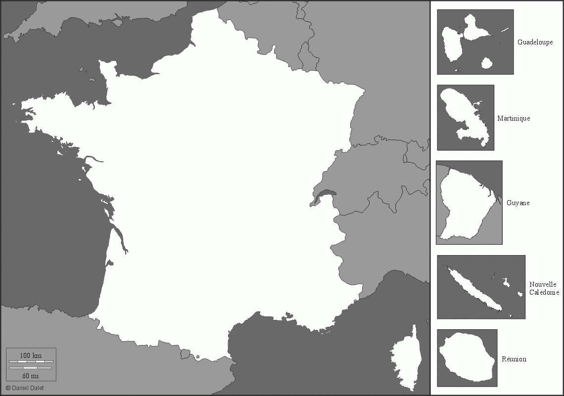 France : Carte Muette, Fond De Carte, Littoraux, Frontières pour Carte France D Outre Mer