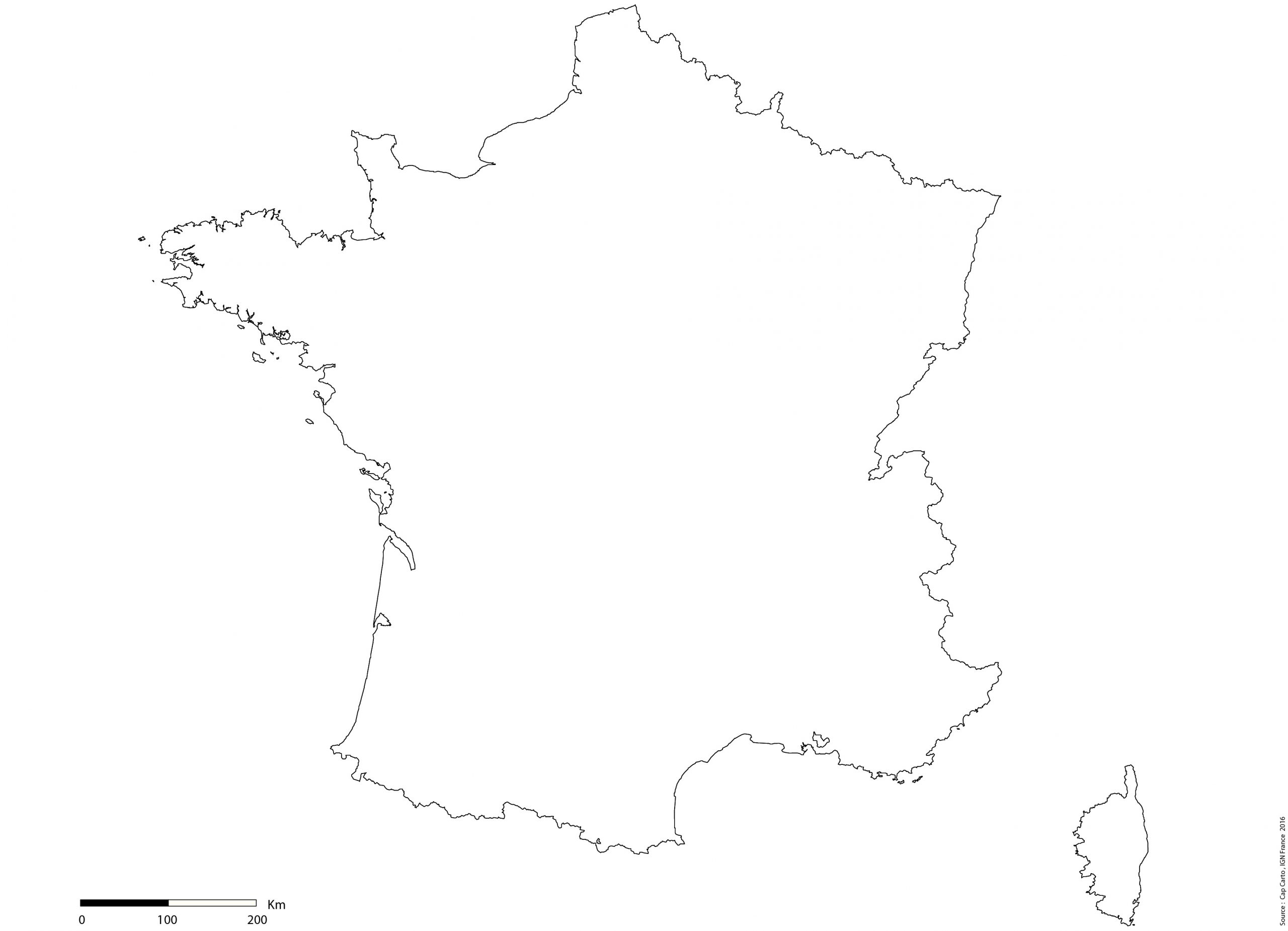 France-Contours-Vierge-Echelle - Cap Carto serapportantà Carte De La France Vierge