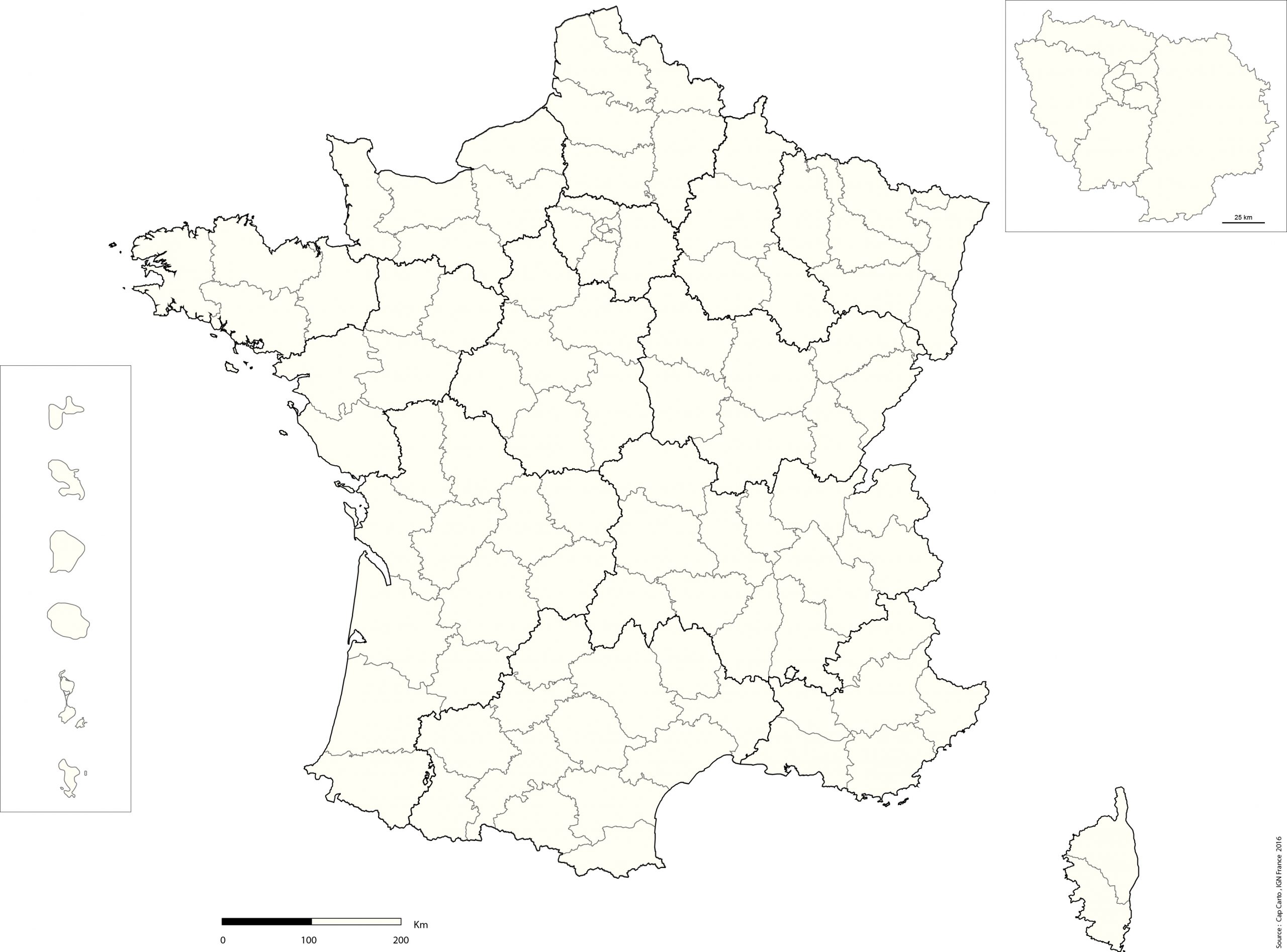 France-Departement-Echelle-Reg-Vierge - Cap Carto serapportantà Carte De France Vierge Nouvelles Régions 