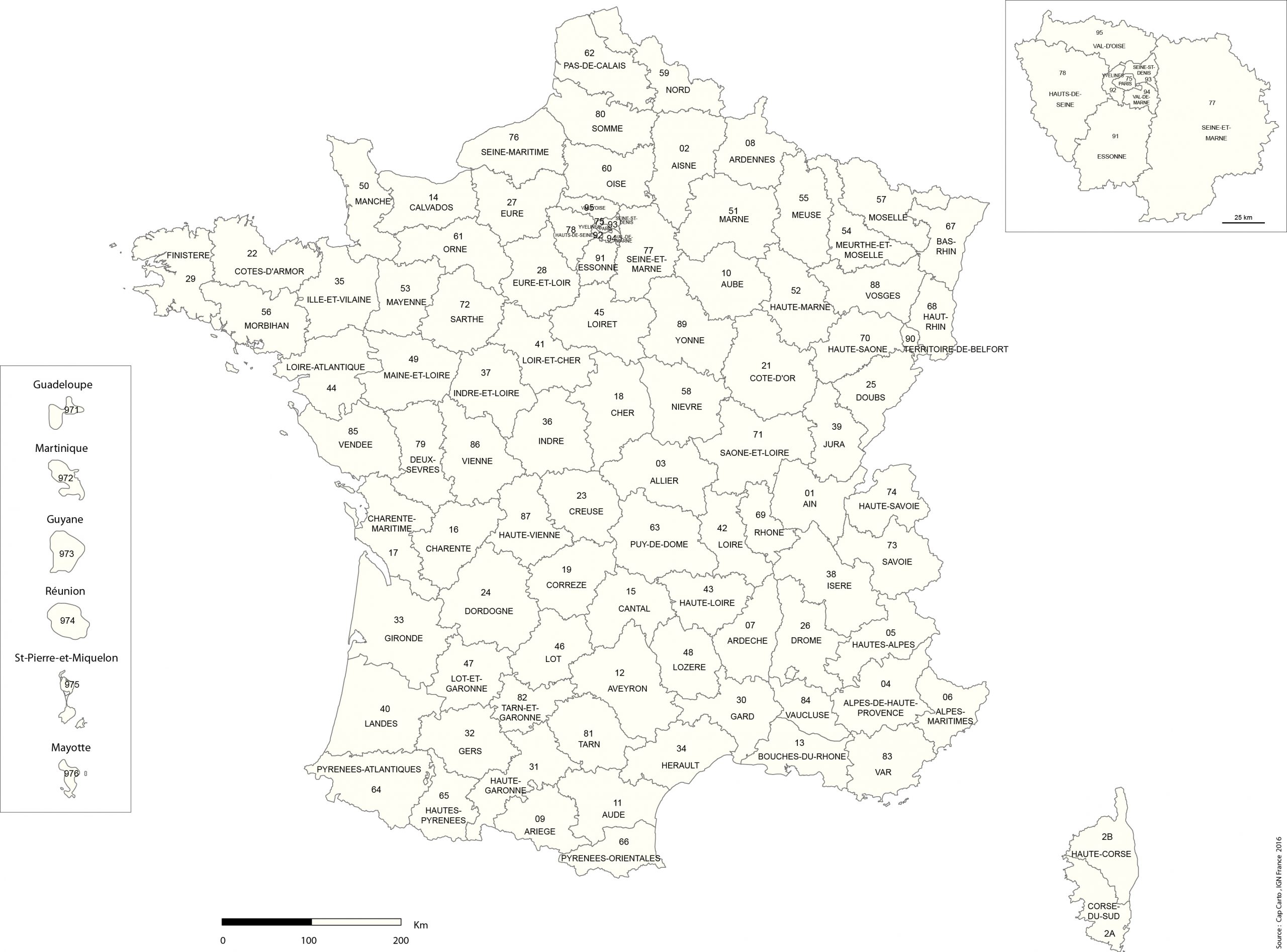 France-Departement-Numero-Noms-Reg-Echelle-Vierge - Cap Carto dedans Carte Département Vierge