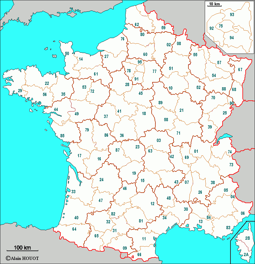 France Fond De Carte Départements Et Numéros avec Carte Numero Departement 