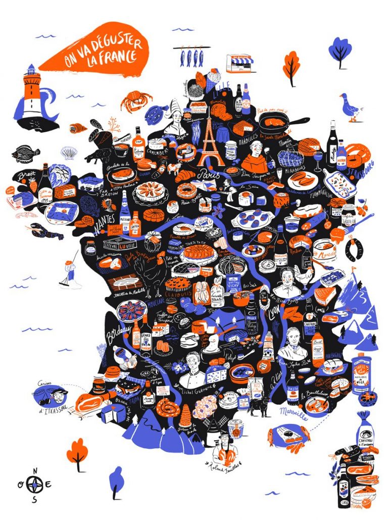 France Map/carte “On Va Déguster” (2018) By Aurore Carrie pour Mappe De France