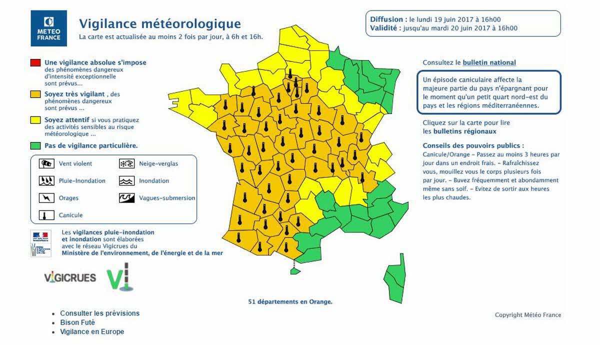 France - Monde | Canicule : 51 Départements En Alerte Orange destiné Carte Des Départements De France 2017