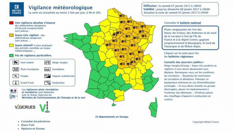 France – Monde | Neige, Verglas : 25 Départements Toujours encequiconcerne Carte Des Départements De France 2017