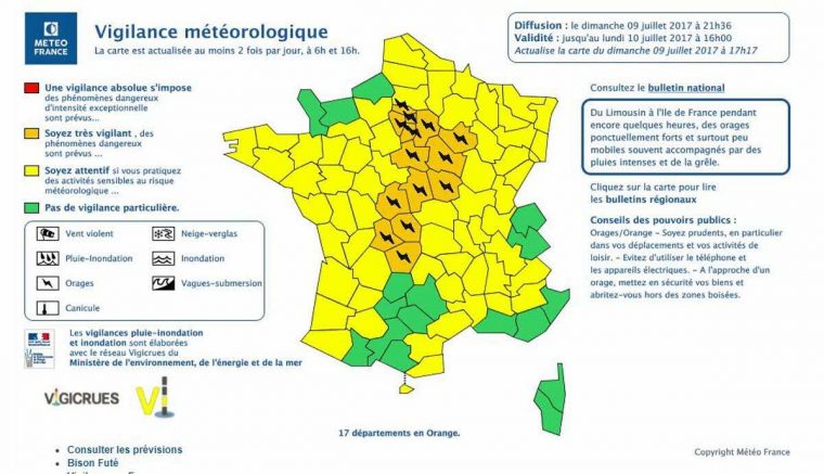 France-Monde | Orages : 17 Départements À Nouveau En Alerte intérieur Carte Des Départements De France 2017