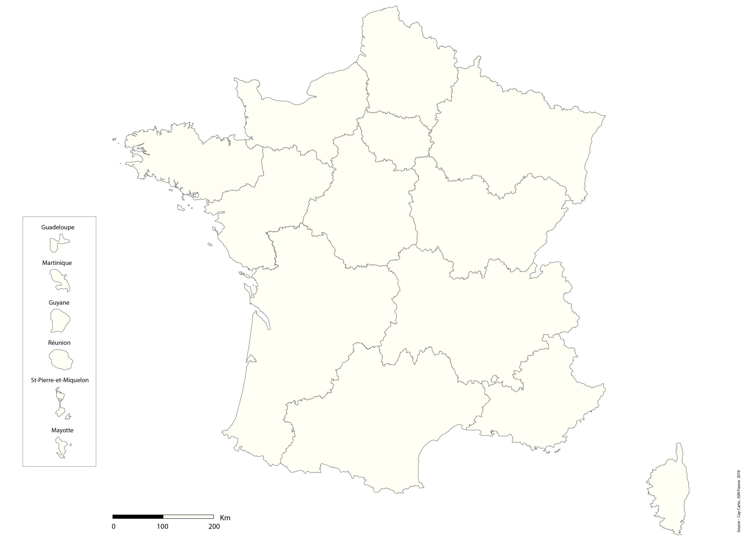 France-Region-Echelle-Vierge - Cap Carto tout Carte De France Des Régions Vierge