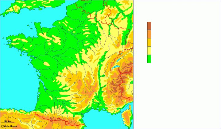 France Relief Carte En Couleurs destiné Carte Vierge De La France