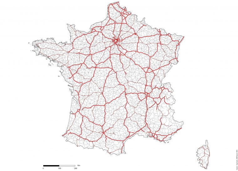 France-Reseaux-Routier-Lambert93-Echelle – Cap Carto à Carte Vierge De France