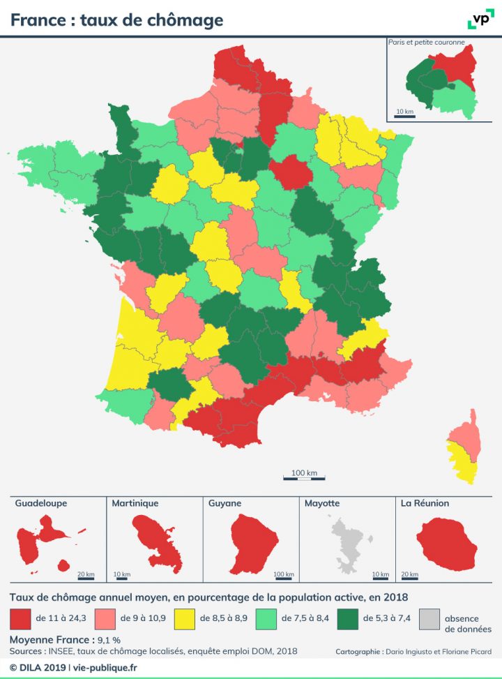 France : Taux De Chômage En 2018 | Vie Publique à Plan De La France Par Departement