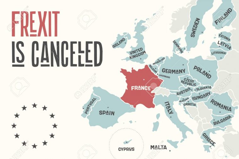 Frexit Est Annulé. Carte D'affiche De L'union Européenne Avec Les Noms De  Pays Et La France De Couleur Rouge. Imprimer La Carte De L'ue Pour Les intérieur Carte D Europe À Imprimer