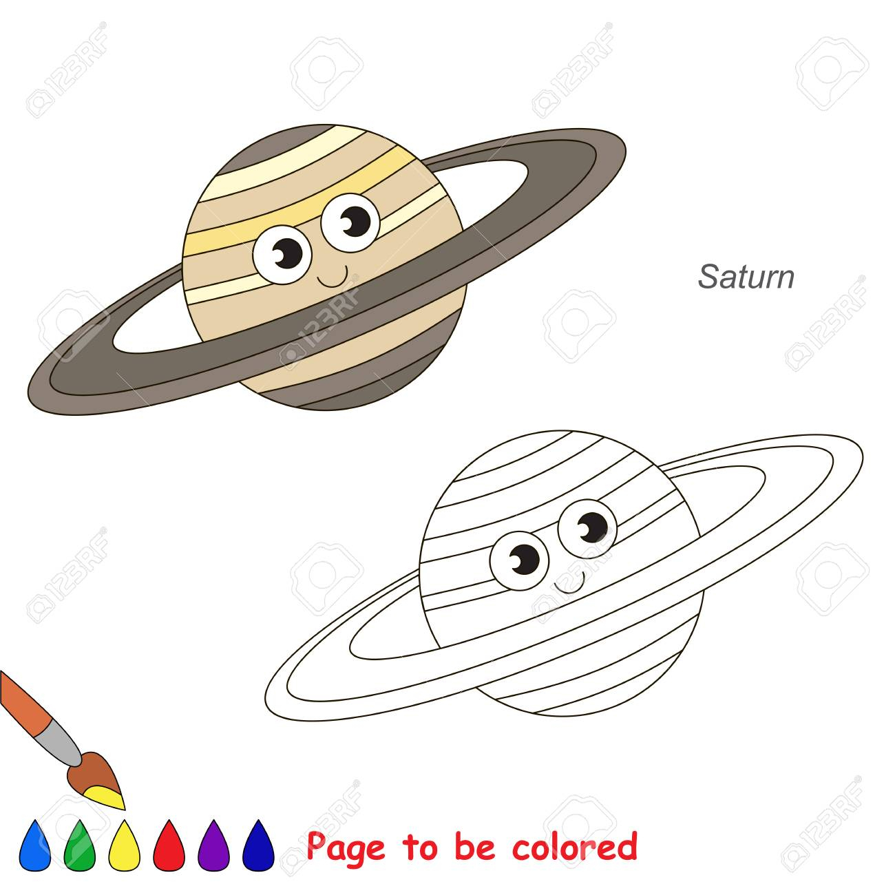 Funny Planet Saturne À Colorier, Le Livre De Coloriage Pour Les Enfants  D&amp;#039;âge Préscolaire Avec Un Niveau De Jeu Éducatif Facile. dedans Saturne Dessin 