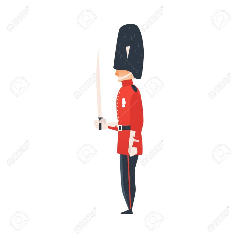 Garde De Reine De Dessin Animé De Vecteur. Homme En Anglais Traditionnel,  Britannique Royaume-Uni Angleterre Rouge Uniforme, Arme De Tenue De Soldat. dedans Dessin De Angleterre