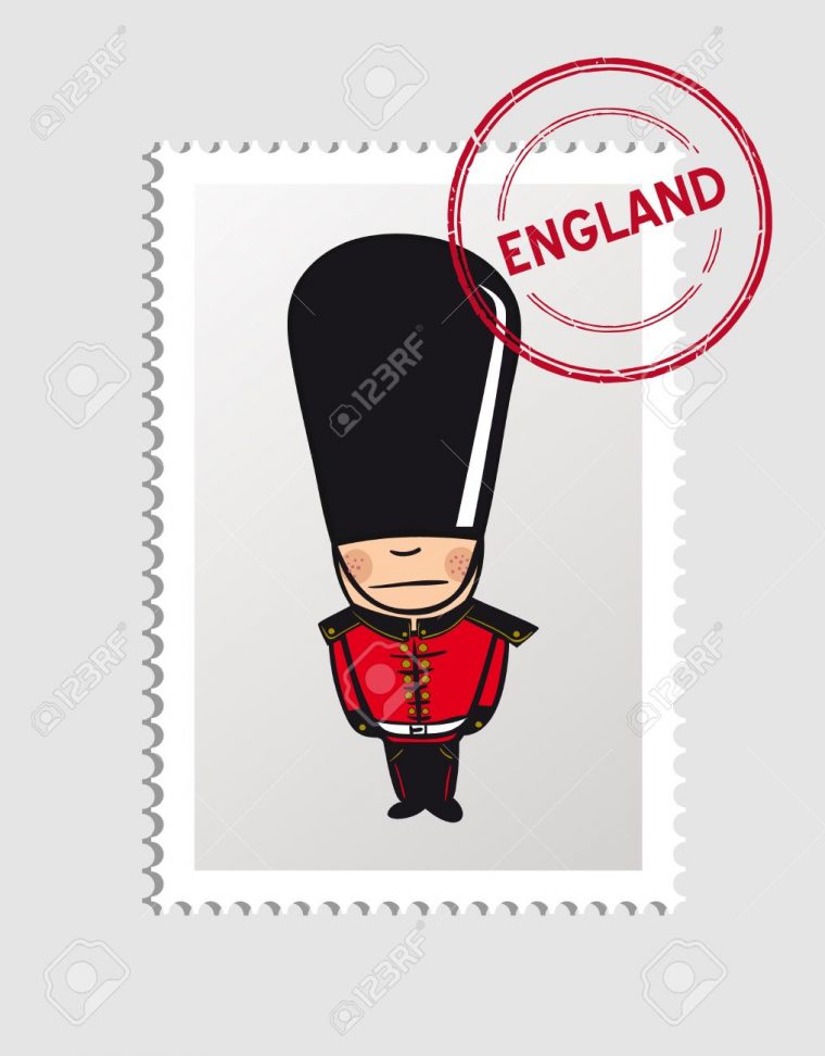 Garde Royale Anglaise Man Dessin Animé, L'angleterre Timbre Postal. destiné Dessin De Angleterre