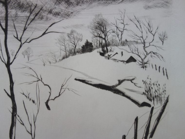 Gaston Barret – Paysage D'hiver, Dessin Original Et Gravure concernant Dessin De Paysage D Hiver