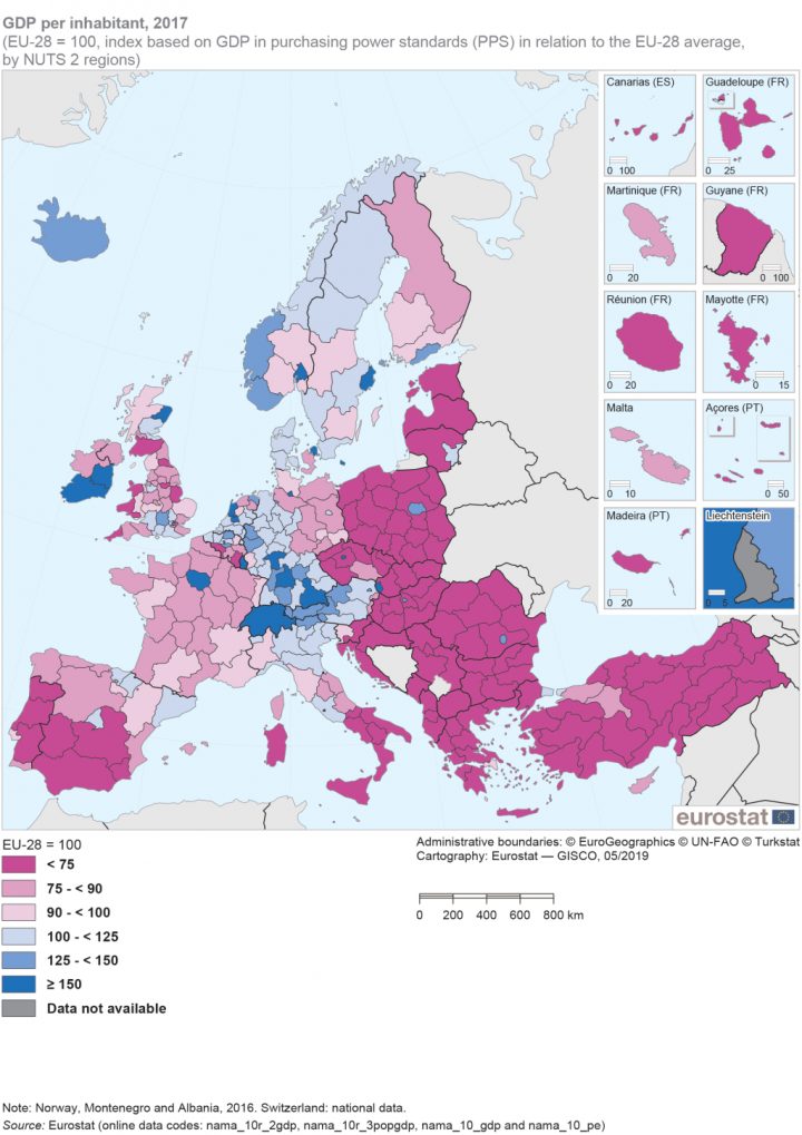 Gdp At Regional Level – Statistics Explained serapportantà Carte De L Europe 2017