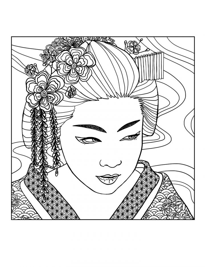 Geisha Visage – Japon – Coloriages Difficiles Pour Adultes avec Visage À Colorier