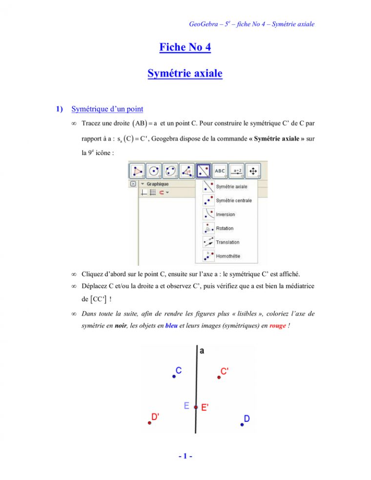 Geogebra-Fiche No 4 Symetrie Axiale destiné Symetrie Axial