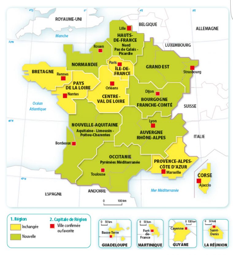 Géographie Première 📰 : La Carte Des Noms Des 13 encequiconcerne Carte Des 13 Régions