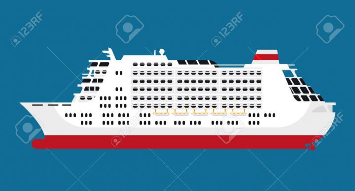 Grand Paquebot De Croisière Blanc Spacieux Pour Des Milliers De Passagers  Isolé Illustration De Vecteur Pour Le Dessin Animé Plat Sur Fond Bleu. pour Paquebot Dessin