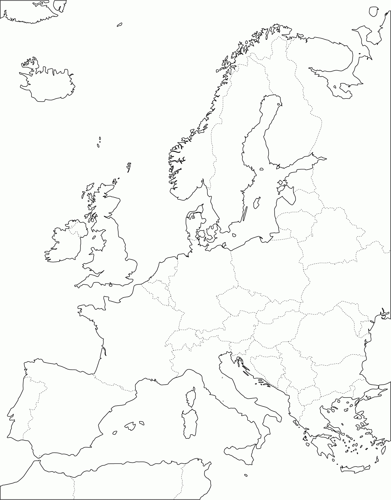 Grande Carte D'europe Vierge Et Blanche À Compléter | Carte pour Carte De L Europe Vierge