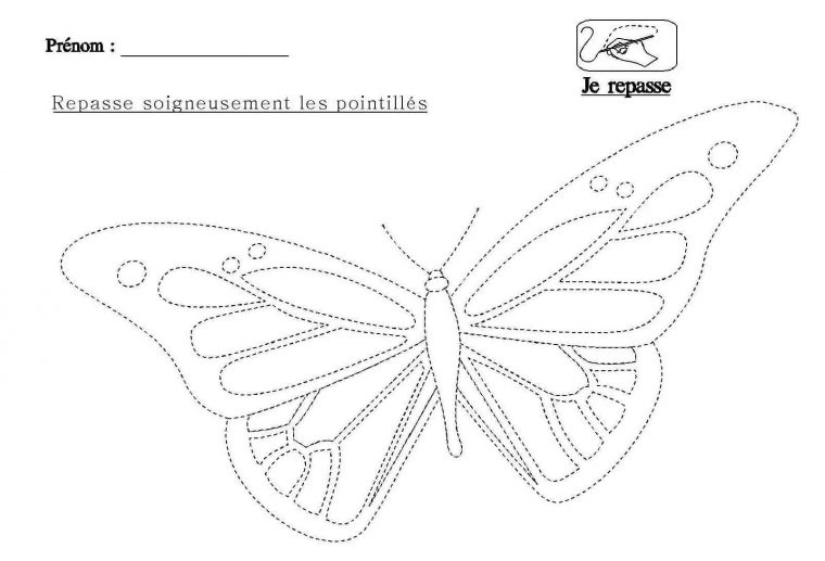 Graphisme Repasser Les Pointillés Du Papillon | Papillon destiné Dessin En Pointillé