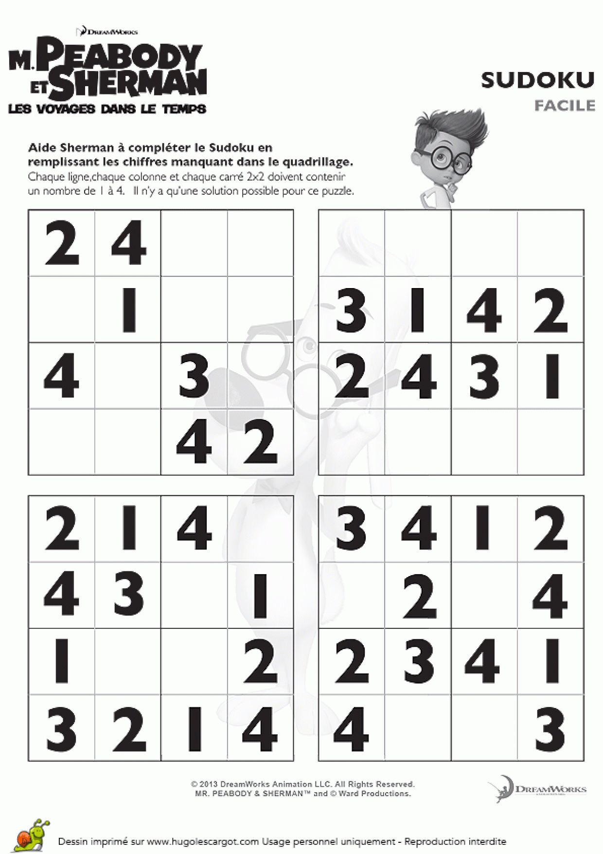 Grille De Sudoku Facile De Sherman, À Imprimer Sur concernant Quadrillage À Imprimer