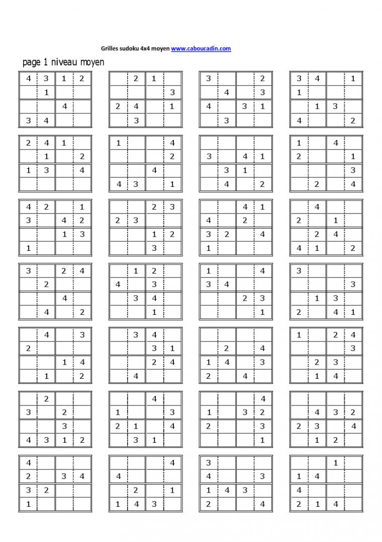 Grilles-Sudoku-4X4-Niveau-Moyen-1 826 × 1 169 Pixels tout Sudoku Lettres À Imprimer