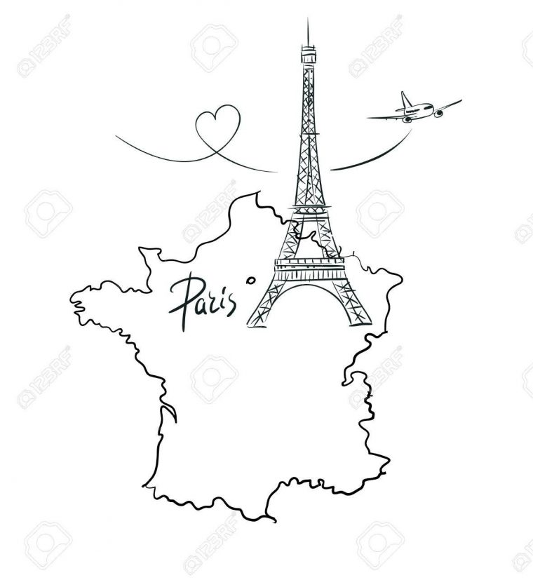 Hand Drawn Illustration With Eiffel Tower And Map Of France à Dessin Carte De France