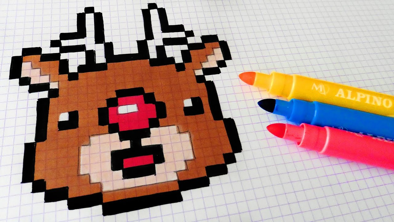 Handmade Pixel Art - How To Draw Kawaii Rudolph #pixelart à Dessin Pixel Noel